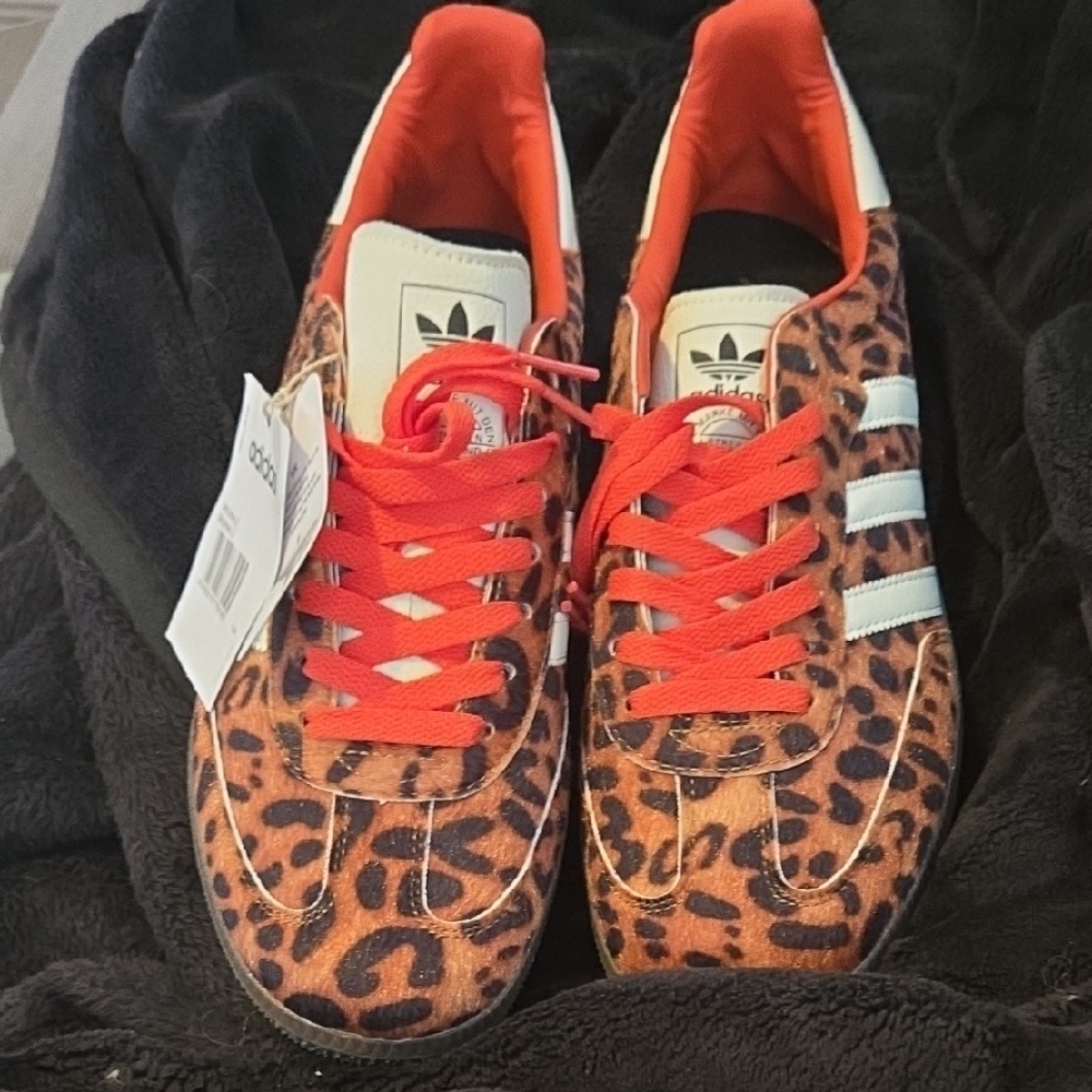 adidas Leopard Print Athletic Shoes with Red Accents
